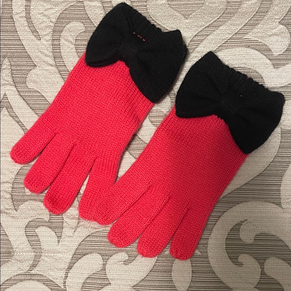 Kate Spade Pink and Black Bow Gloves